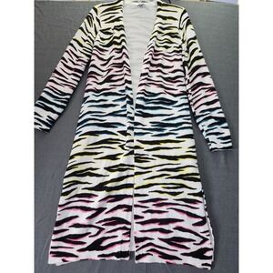525 Womens Marble Zebra Print Long Cardigan‎ Sweater White Black Rainbow Size S